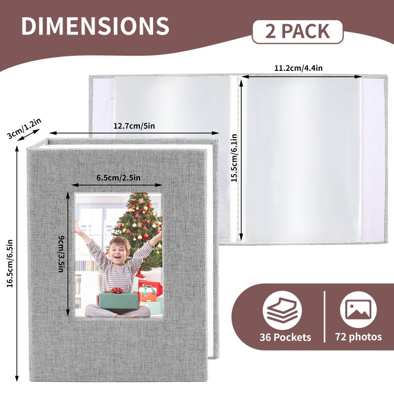 vivinin 2 Pack Photo Album 4x6  Linen Cover Photo Album  Small Photo Album Book for 36 Pockets Hold 72 Pictures  Picture Book for Photos Family Anniversaries Baby Vacations(gray) - Image 2